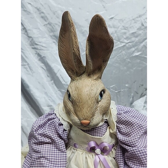 Vtg Shelve Sitter Rabbit Doll 22” Stuffed Body Ceramic Head And  Feet  Farmhouse - Picture 6 of 10